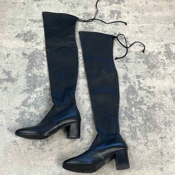 New Stuart Weitzman Genna 60 City Over the Knee Boots Black Stretch Leather 5 - Picture 6 of 15